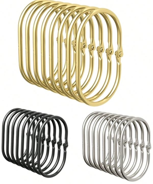 Rectangle 14 (43) Lot de 10/30 Crochets et Anneaux Décoratifs Ovals Anti-Rouille pour Rideau de Douche – Anneaux Pivoteurs en Métal Inoxydable pour Salle de Bain – Noir, Doré ou Argent