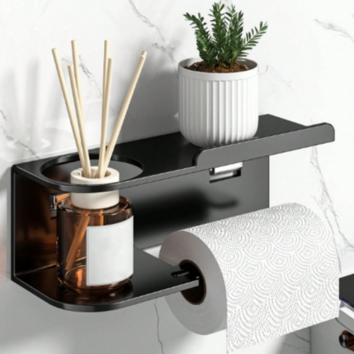 Support Mural pour Papier Toilette & Mouchoirs avec Étagère de Rangement – Porte-Rouleau Multifonction pour Parfums et Accessoires de Salle de Bain & Cuisine