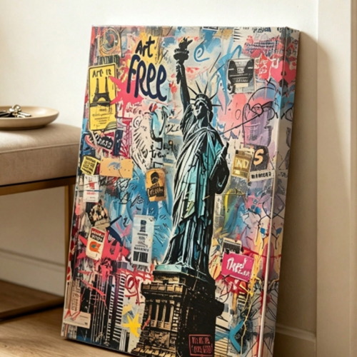 Rectangle 14 (6) Tableau Canvas Statue de la Liberté New York – Décoration Murale Architecture Américaine Style Vintage & Moderne, Cadre Optionnel pour Bureau, Chambre et Salon