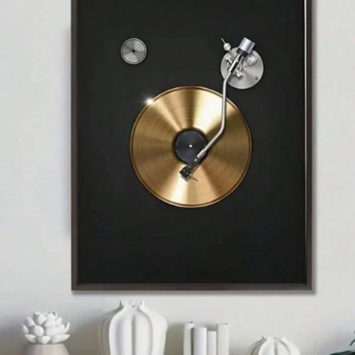 Tableau Impression sur Canevas Disque d'Or Vintage – Affiche Murale Thème Musique & Style Rétro Chic, Décoration Sans ou avec Cadre pour Salon, Chambre et Bureau