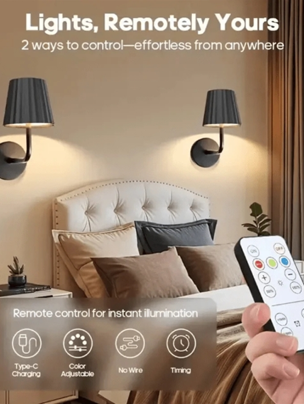 Lot de 1/2 Appliques Murales LED Rechargeables 1800mAh avec Télécommande & Tactile – Lampe Murale Moderne Dimmable avec Minuterie & 3 Températures de Couleur – Veilleuse Sans Fil Magnétique pour Chambre, Salon & Couloir