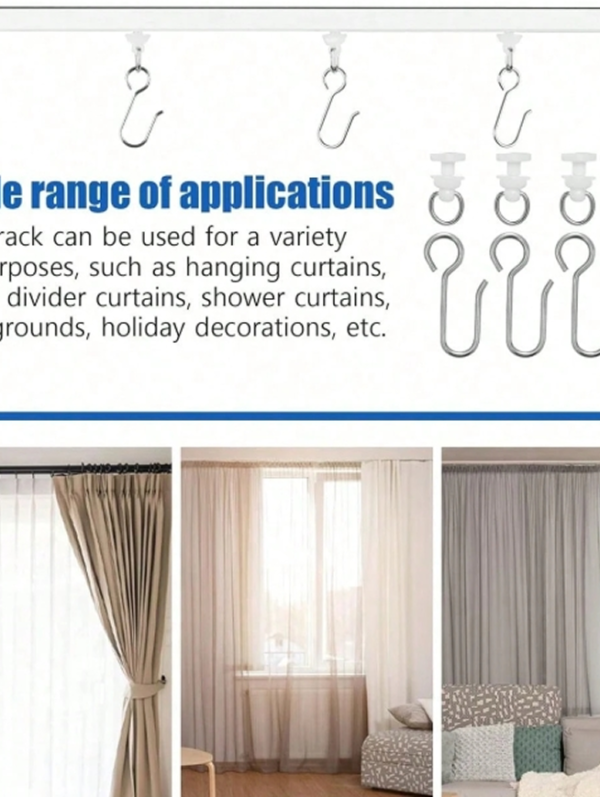 Lot de 60 Roulettes et Crochets pour Rail de Rideau au Plafond Blancs – Galets Coulissants Silencieux pour Séparateur de Pièce, Salon, Chambre, Douche & Salle de Bain – Accessoires de Fixation pour Rideaux & Voilages