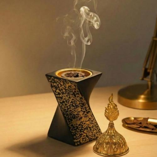 Brûleur d'Encens Bakhoor Style Palais Arabe en Résine – Diffuseur d'Aromathérapie Traditionnel & Minimaliste pour Bois de Santal – Décoration de Table Haut de Gamme pour Mariage, Salon, Bureau & Studio de Yoga