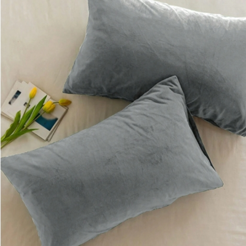 Lot de 2 Taies d'Oreiller en Velours Épais & Chaud Gris Foncé – Housses Ultra-Douces & Respirantes Style Minimaliste Japonais – Linge de Lit Automne/Hiver pour Maison, Dortoir & Hôtel (Plein, Grand & Très Grand Lit)