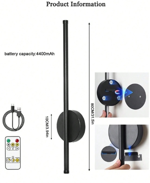 Rectangle 27 (39) Applique Murale LED Rechargeable Sans Fil Teckwe (50x80 cm) – Lampe Design Intérieur à Intensité Variable Illimitée avec Télécommande & Interrupteur – Éclairage Décoratif Grand Format pour Salon, Canapé, Chambre & Bureau