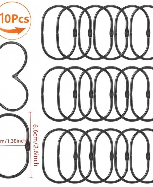 Rectangle 27 (44) Lot de 10/30 Crochets et Anneaux Décoratifs Ovals Anti-Rouille pour Rideau de Douche – Anneaux Pivoteurs en Métal Inoxydable pour Salle de Bain – Noir, Doré ou Argent