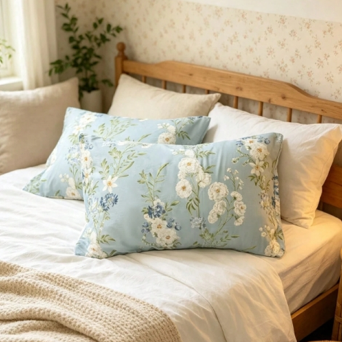 1 pièces Taie d'Oreiller Carrée Décorative 100% Coton Imprimé Floral Style Japonais – Housse d'Oreiller Anti-Boulochage & Respirante Toutes Saisons – Linge de Lit pour Dortoir & Chambre (Dimensions Disponibles Twin à King)