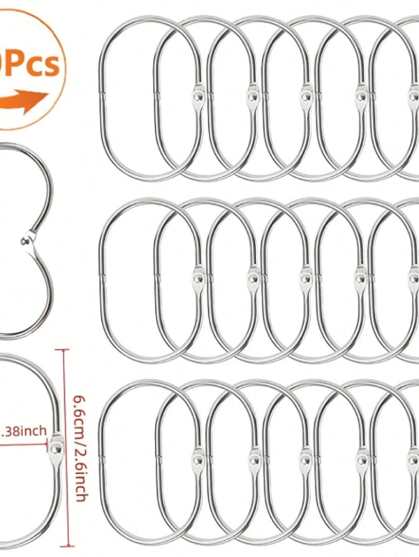 Rectangle 28 (40) Lot de 10/30 Crochets et Anneaux Décoratifs Ovals Anti-Rouille pour Rideau de Douche – Anneaux Pivoteurs en Métal Inoxydable pour Salle de Bain – Noir, Doré ou Argent