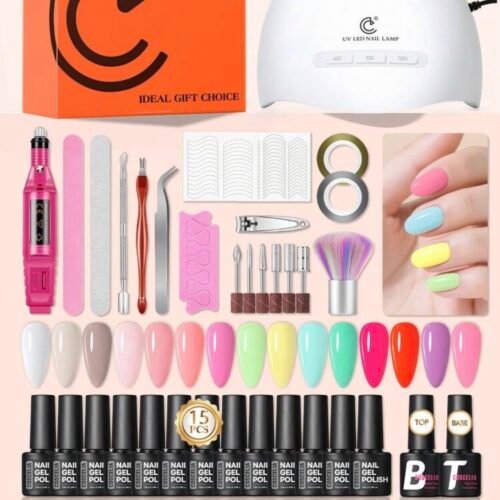 Kit Nail Art Gel Starter – Lampe UV, Embouts et Base & Top Coat