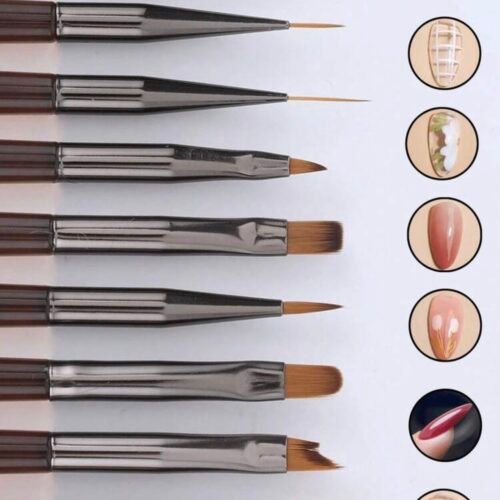 Set de 9 Pinceaux Nail Art Marron – Kit Manucure Complet