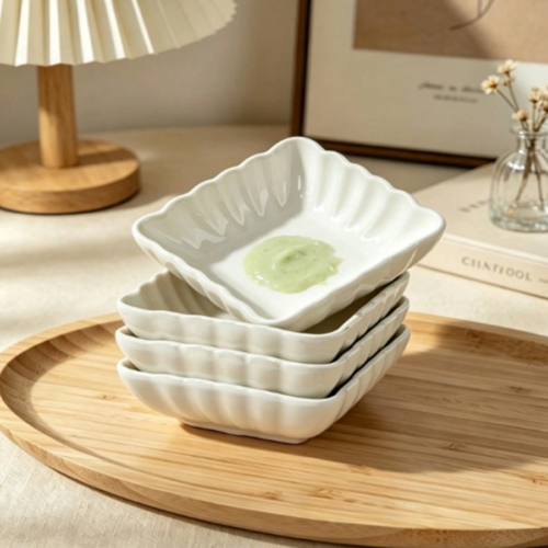 Rectangle 1014 (33) Lot de 4, 6 ou 8 Petites Assiettes Carrées en Céramique Blanche à Bord Ondulé – Coupelles à Sauce, Condiments, Soja & Ketchup – Ramequins à Amuse-Bouches & Assaisonnements pour Service & Décoration de Table