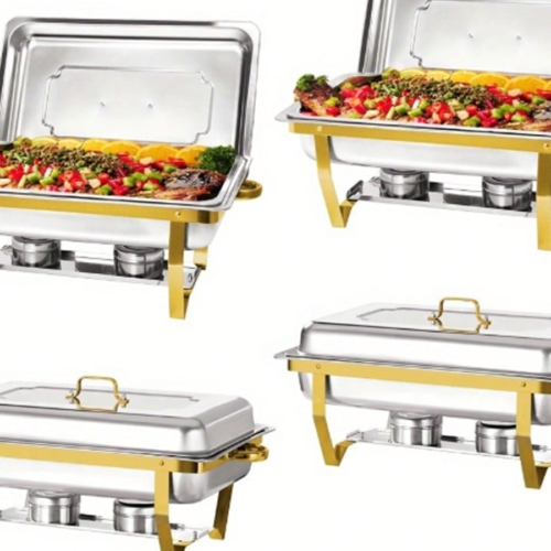 Ensemble de Buffet Chauffant 4 Pièces (4,5 Litres) – Chafing Dish Inox Professionnel sans Électricité – Chauffe-Plat Portable pour Traiteurs, Hôtels, Restaurants, Buffets & Réceptions