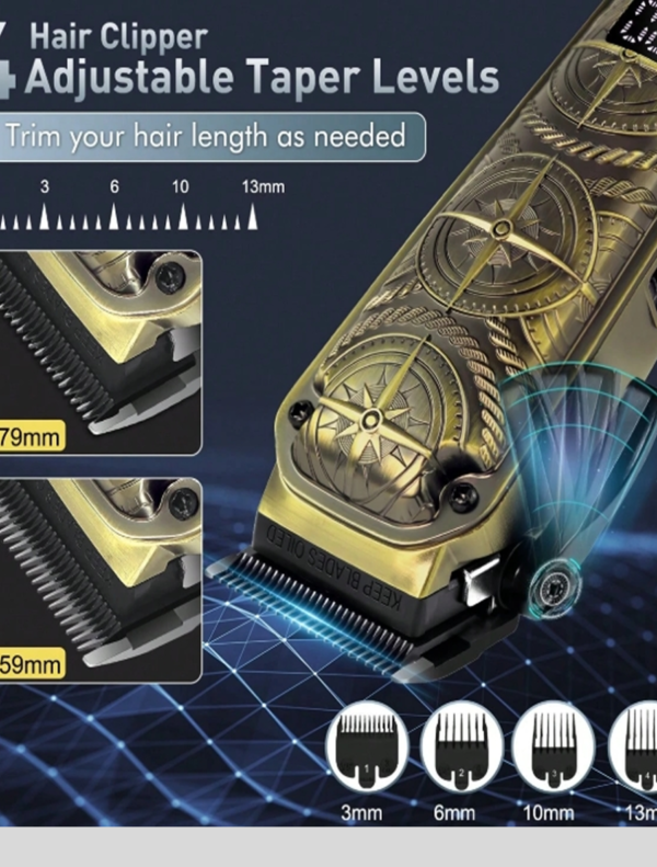 Kit Tondeuse Professionnelle Homme Hatteker 3 pièces – Coffret de Soin 3-en-1 (Tondeuse Cheveux, Tondeuse Barbe & Rasoir Électrique Rétro) – Sans Fil, Écran LCD Intelligente & Sabots de Précision