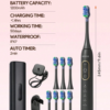 Brosse à Dents Électrique Rechargeable JMMO pour Adultes – Brosse à Dents Étanche avec 8 Têtes de Brosse Souples, Batterie Longue Autonomie & Recharge USB pour Maison et Voyage