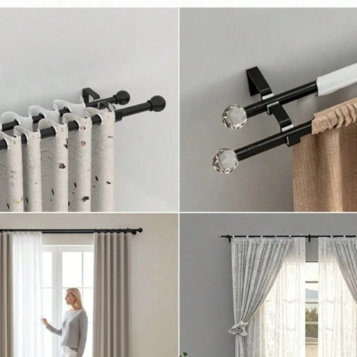 Rectangle 1035 (22) Lot de Supports de Tringle à Rideaux Double Couche Noir – Supports Métal Épaissi Auto-Verrouillants & Fixations Renforcées pour Tringles Romaines Ø 1,6 à 1,9 cm