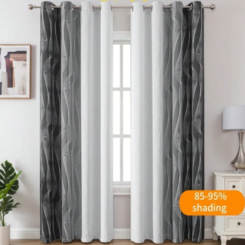 Rectangle 26 (47) Lot de 2 Panneaux de Rideaux Occultants Imprimé 3D Motifs Lignes – Double Rideau Moderne Noir, Blanc & Gris Isolant Thermique – Décoration Tendance pour Salon, Chambre & Salle à Manger