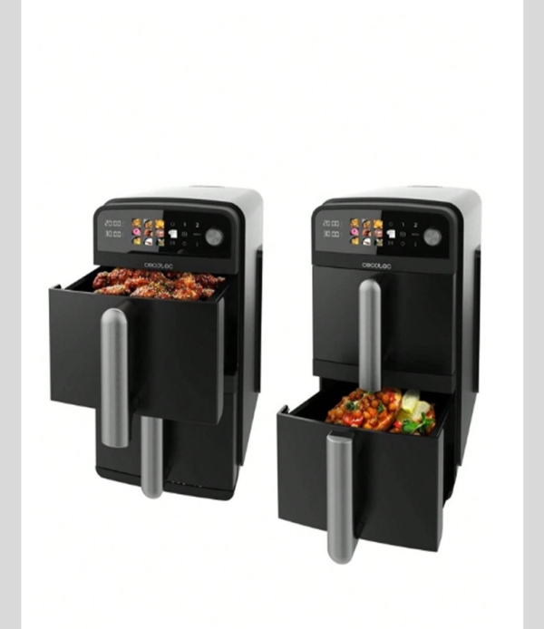Rectangle 26 (55) Friteuse sans Huile Cecotec Air Fryer 10L avec Cuves Superposées (2400W) – Friteuse d'Air Double Bac 2x5L à Gain d'Espace – 10 Menus Prédéfinis, Fonction Sync, Température 35-210°C & Écran Tactile