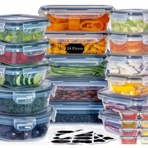 Rectangle 27 (61) Lot de 24 Boîtes de Rangement Alimentaire Hermétiques avec Couvercles – Récipients d'Organisation Transparents Anti-Fuites pour Cuisine, Frigo & Garde-Manger – Conservation Fruits, Légumes & Collations