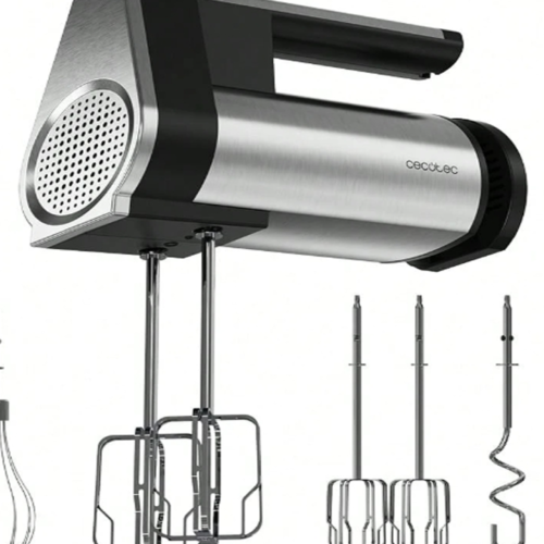 Batteur à Main Électrique Cecotec PowerTwist 500 Full Steel (500W) – Mixeur Pâtissier Ergonomique en Acier Inoxydable – 5 Vitesses + Turbo avec Fouet Ballon, Fouets & Crochets Pétrisseurs