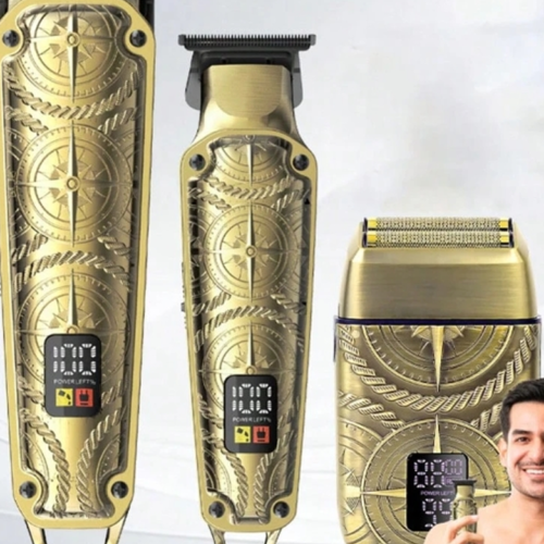 Kit Tondeuse Professionnelle Homme Hatteker 3 pièces – Coffret de Soin 3-en-1 (Tondeuse Cheveux, Tondeuse Barbe & Rasoir Électrique Rétro) – Sans Fil, Écran LCD Intelligente & Sabots de Précision