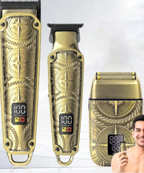 Kit Tondeuse Professionnelle Homme Hatteker 3 pièces – Coffret de Soin 3-en-1 (Tondeuse Cheveux, Tondeuse Barbe & Rasoir Électrique Rétro) – Sans Fil, Écran LCD Intelligente & Sabots de Précision