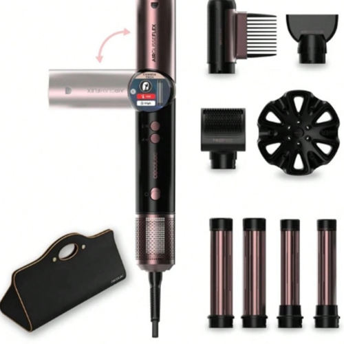 Rectangle 28 - 2026-10-24T104609.938 Styliste & Brosse à Air Multifonction Cecotec Bamba AirGlam 8in1 Flex Black (1400W) – Styler d'Air Chaud avec Poignée Flexible, 8 Accessoires Interchangeables, Technologie CoandaTech, Effet Anti-Frisottis FrizzFree & Écran TFT