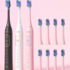 Brosse à Dents Électrique Rechargeable JMMO pour Adultes – Brosse à Dents Étanche avec 8 Têtes de Brosse Souples, Batterie Longue Autonomie & Recharge USB pour Maison et Voyage