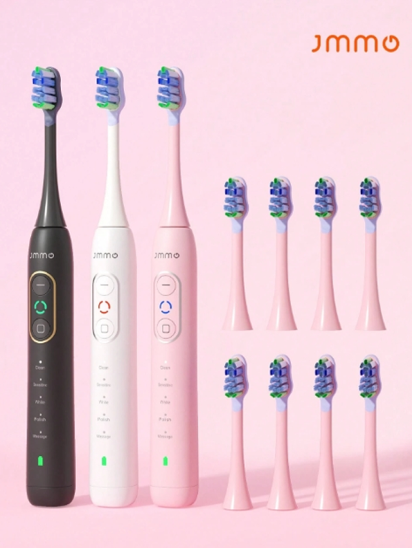 Brosse à Dents Électrique Rechargeable JMMO pour Adultes – Brosse à Dents Étanche avec 8 Têtes de Brosse Souples, Batterie Longue Autonomie & Recharge USB pour Maison et Voyage