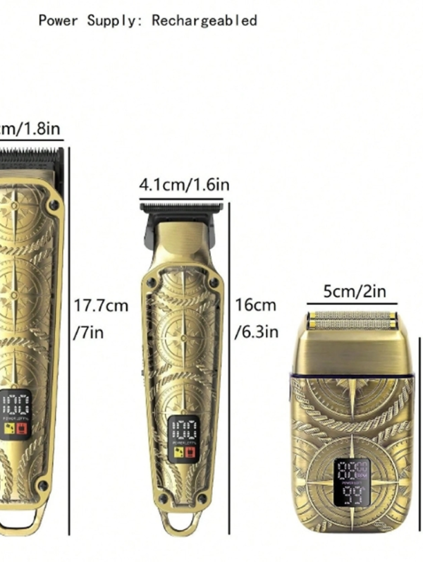 Kit Tondeuse Professionnelle Homme Hatteker 3 pièces – Coffret de Soin 3-en-1 (Tondeuse Cheveux, Tondeuse Barbe & Rasoir Électrique Rétro) – Sans Fil, Écran LCD Intelligente & Sabots de Précision