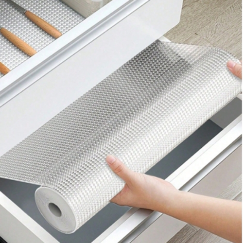 Rectangle 28 (54) 1 Rouleau de Revêtement de Placard & Tapis de Tiroir Antidérapant – Protection Imperméable, Anti-Huile & Résistante à la Chaleur pour Cuisine, Réfrigérateur & Meubles – Facile à Couper & Nettoyer