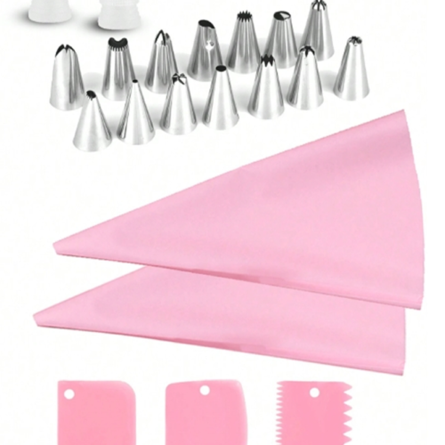 Ensemble de Décoration de Pâtisserie 21 Pièces Rose – Poche à Douille Réutilisable & Douilles en Acier Inoxydable – Kit Complet pour Glaçage de Cupcakes, Gâteaux, Biscuits & Tartes