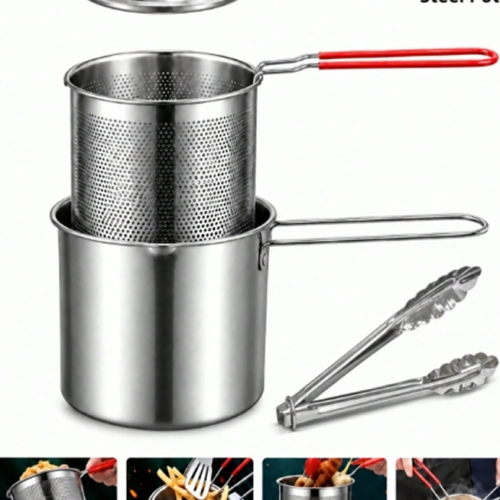 Rectangle 28 (72) Mini Friteuse en Acier Inoxydable avec Panier Égouttoir Amovible – Casserole Multifonctionnelle pour Friture, Lait, Repas Bébé & Huile – Casserole Portable Compacte pour Cuisine & Camping