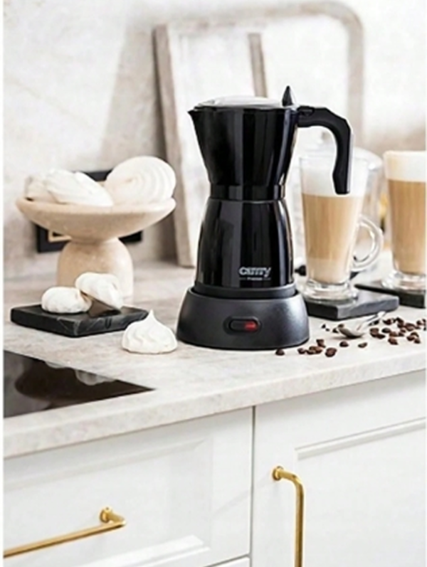 Rectangle 28 (73) Cafetière Électrique Moka CAMRY – Machine à Expresso Italienne sans Plaque de Cuisson (400W) – Cafetière Pression Compacte & Portable avec Soupape de Sécurité – Couleur Noire